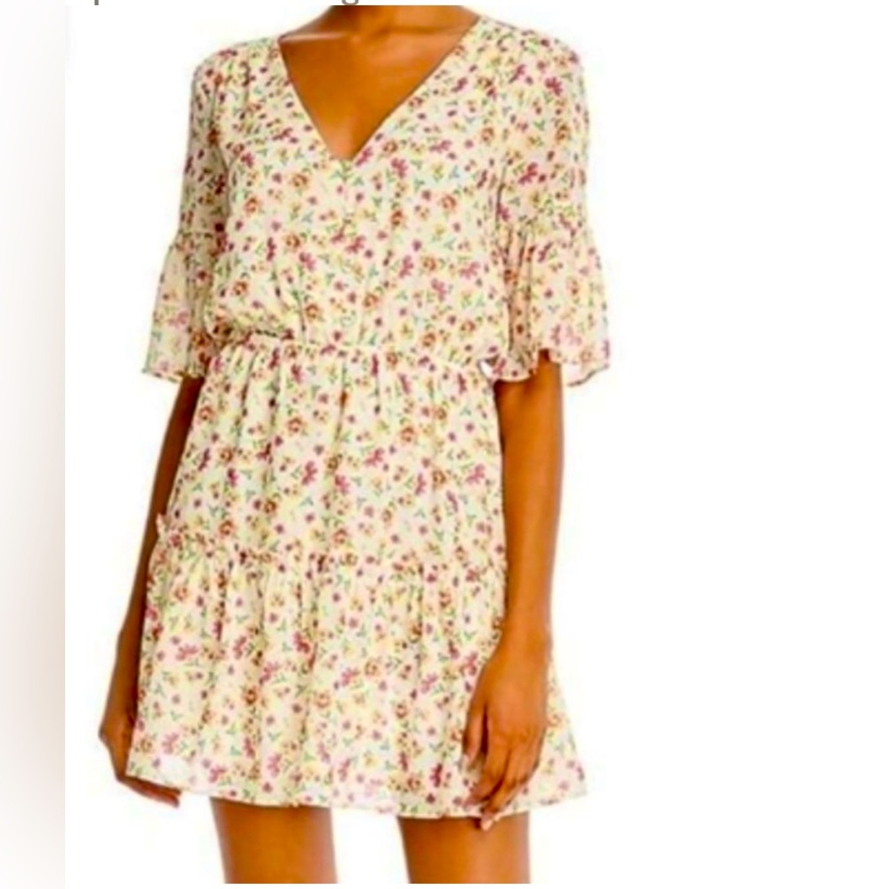 NWT Lost+Wander 1/2 Sleeve Love in Bloom Flounced Chiffon Dress Ivory Floral TB6